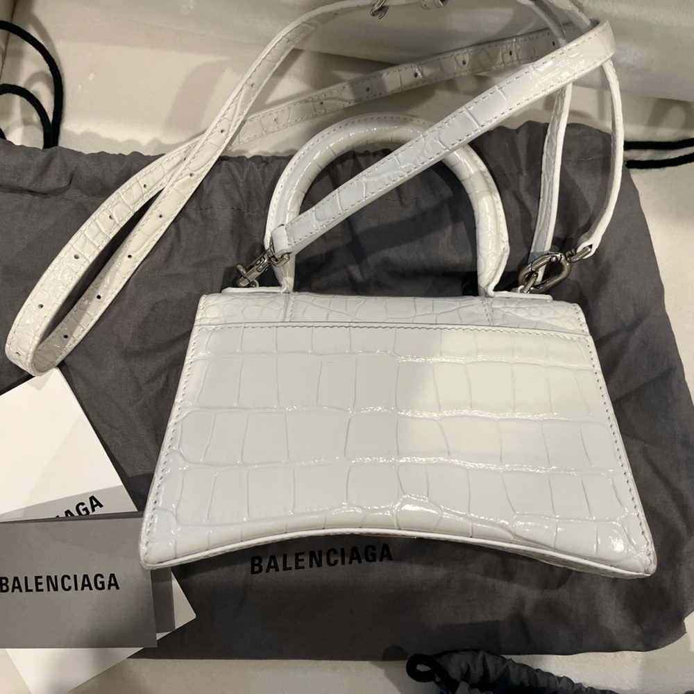 Balencia hourglass white small croc-effect handbag. - Picture 2 of 4